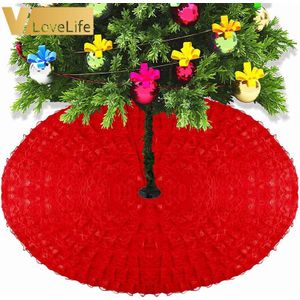 36Inch Rood Vilt Stof Kant Zoom Kerstboom Rok Voor Kerst Woondecoratie