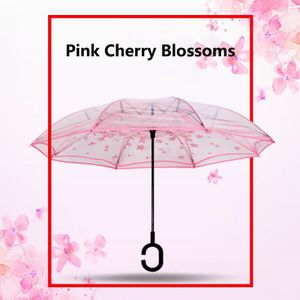 Mode Populaire Lange Handvat Transparante Sakura Paraplu Auto Omgekeerde Paraplu Reverse Voor Vrouwen Mannen Paraplu