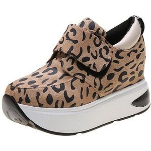 Platform Vrouwen Schoenen Leopard Klittenband Platform Wiggen Mode Dames Schoenen Suede Hoogte Toenemende Sneakers Plus Size 41