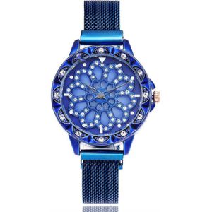 Mode Luxe Vrouwen Horloge Strass Magnetische Tape Quartz Dames Horloge Mesh Magneet 360 Graden Roterende Wijzerplaat Relógio Femino