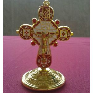 Fine gold-plating Set met diamanten Europese klassieke Jesus cross pictogram auto reizen ornament kruisbeeld craft jesu rood lam van god