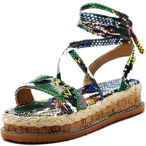 Dames Schoenen Zomer Vrouwen Snake Sandalen Platform Hakken Cross Strap Enkel Lace Peep Toe Beach Party Schoenen Gothic