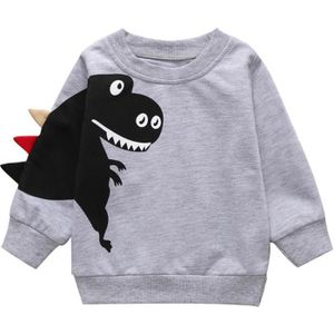 Baby Kids Jongens Temperament Sweatshirt Herfst Koreaanse O-hals Katoen Lange Mouw Eenvoudige Royale Dinosaurus Print Jumper