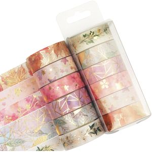 6Pcs Golden Washi Tape Bloem Bladeren Bos Kleurrijke Sticker Mooie Papier Plakband Afplakband Decoratieve