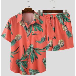 Incerun Zomer Mannen Gedrukt Sets Korte Mouw Revers Streetwear Shirt Casual Shorts Beach Mannen Hawaiian Pak 2 Stuks