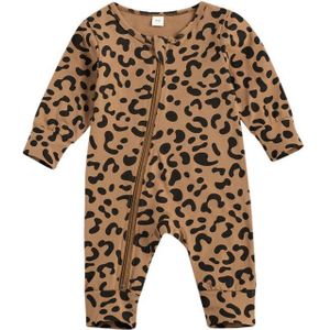 0-18M Pasgeboren Baby Luipaard Print Romper Lange Mouw Ronde Hals Zip Up Jumpsuit Voor Lente Herfst Baby meisje Jongen Kleding