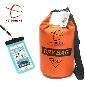 HITORHIKE 15L Outdoor Waterdichte Dry Bag PVC en Telefoon Case Lichtgewicht Duiken Rafting Zwemmen Rugzak Reistassen