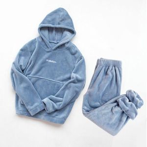 Hoodie Winter Pyjama Set Flanellen Dikke Pjama Vrouwen Winter Warm Sexy Nachtkleding Mode Pluche Homewear Kleding