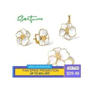 Santuzza Sieraden Set Voor Vrouwen 925 Sterling Zilveren Witte Orchidee Bloem Hanger Oorbellen Ring Set Fijne Sieraden Handgemaakte Emaille