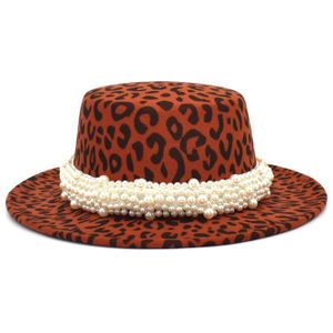 Fuodrao Vrouwen Luipaard Print Fedora Hoeden Britse Winter Wol Blend Platte Top Bolhoed Wide Brim Jazz Cap Party Cowboy hoed P42