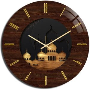 Moslim Stijl Sweep Mute Beweging Muur-Klok 3D Acryl Luxe Licht Klokken Horloge Voor Woonkamer Home Decoratie Eid mubarak