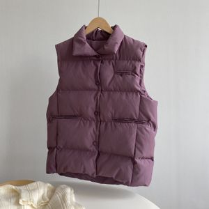 Paars Puffy Parka Vest Vrouwen Dikke Winter Koreaanse Stijl Losse Brood Kleding Mouwloze Korte Katoenen Jas