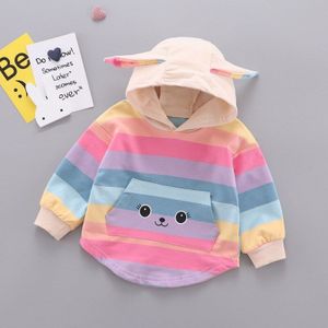Kids Long Sleeve Hoodies Autumn Spring Baby Toddlers Girl Boy Rainbow Stripe Cotton Sweatshirt