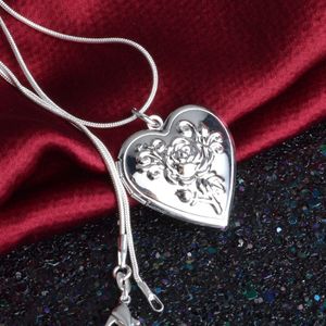 Classic Vintage Rose Bloem 925 Sterling Zilveren Medaillon Dubbele Hart Ketting Foto El Kraag Hanger Vrouwen 'Beste Cadeau