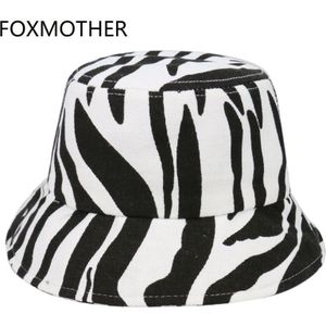 Foxmother Mode Zwart Wit Gestreepte Zebra Emmer Hoeden Voor Vrouwen Dames