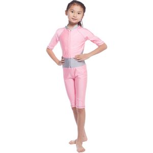 Msulim Meisjes Vier Seizoen Zwemmen Setsnylon Patchwork Burkinis Half Mouwen Kalf Broek Jumpsuit Islamitische Kinderen Kids Bescheiden