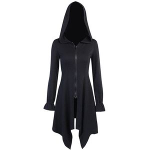 Nclagen Laag Zoom Stijlvolle Dark Hooded Jurk Zip Up Gothic Hoge Taille Bf Meisje Punk Jurken Party Club Halloween Heks vestidos