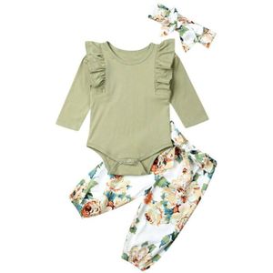 0-24M Pasgeboren Baby Baby Girl Outfits Ruffle Romper Tops + Bloemen Broek Kleding Set