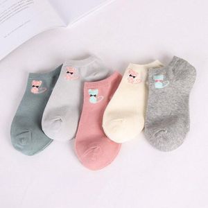 Cartoon Vrouwen Sokken Katoen Onzichtbare Sokken Leuke Dier Kat Gedrukt Meisje Sokjes Harajuku Ademende Sokken