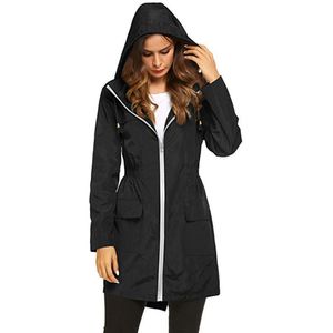 Vrouwen Solid Black Lange Regenjas Regenjas Outdoor Jassen Waterdicht Hoodies Winddicht Regenjas Regenkleding Poncho Ondoordringbare