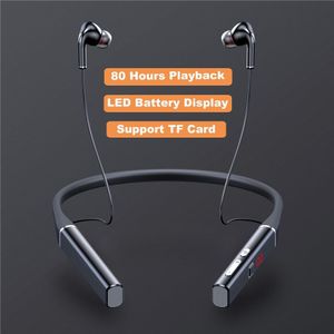 100 Uur Uithoudingsvermogen Bluetooth5.0 Hoofdtelefoon Stereo Bass Draadloze Hoofdtelefoon Nekband Power Led Display Headset Tf Card