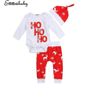 Babies 3 stks Xmas Kleding Set Schattige Jongen Meisje sneeuwvlok Kerst Bodysuit Broek Hoed Outfits Set 0-24 M Nieuwjaar kleding