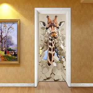 Deurstickers - PVC - 3D Foto Behang - Cartoon Giraffe - Creatieve Poster - Muurschildering Kid's Slaapkamer