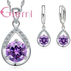 Trendy Pure Zilveren Sieraden Set Voor Vrouwen Fijne Classic Wedding Hanger Ketting Oorbellen Set Top Aaa Zirkoon