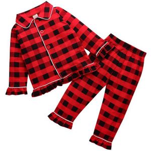 1-5T Peuter Kid Baby Boy Meisje Clohtes Set Lange Mouwen Top Broek Pak Rode Plaid Nachtkleding Homewear casual Xmas Outfit