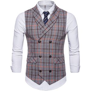 Plaid Jurk Vesten Voor Mannen Slim Fit Heren Pak Vest Mannelijk Vest Gilet Homme Casual Mouwloze Formele Zakelijke Jas