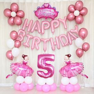 69Pcs Pink Sparkles Ballerina Ballet Danser Meisjes Folie Helium Ballonnen Meisje Happy Birthday Party Decoraties Levert Globos