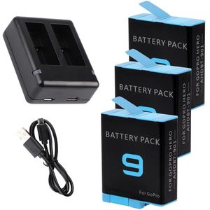 Voor Gopro Hero 10 9 Batterij Oplader Voor Go Pro Hero 9 Zwart Battary 1720Mah Dual Poort Opladen Kabel voor Gopro9 Accessoires