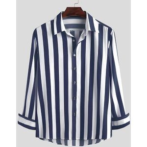 Mannen Gestreepte Shirt Turn Down Kraag Lange Mouwen Tops Button Streetwear Casual Blouse Mode Camisas S-5XL Incerun