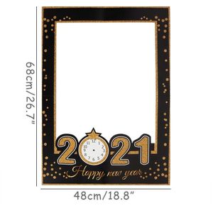 Gelukkig Nieuwjaar Photo Booth Frame Rekwisieten Goud Zwart Papier Bril Photobooth Props Oudejaarsavond Feestartikelen Kids gunsten