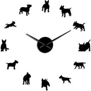 Bull Terrier Hond Muur Art Diy Grote Wandklok Hond Ras Pug Grote Naald Klok Horloge Pet Shop Decor voor Bull Terrier Liefhebbers