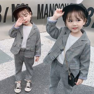 2 Stuks Plaid School Suits Baby Meisje Formele Slijtage Katoen Meisjes Pakken Kids Blazers Meisjes Pakken Peuter Kostuum Kinderkleding sets