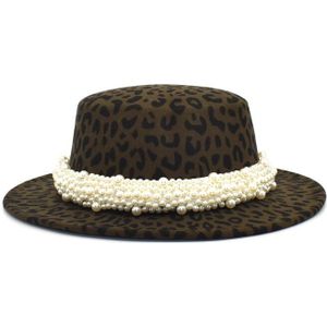 Fuodrao Vrouwen Luipaard Print Fedora Hoeden Britse Winter Wol Blend Platte Top Bolhoed Wide Brim Jazz Cap Party Cowboy hoed P42