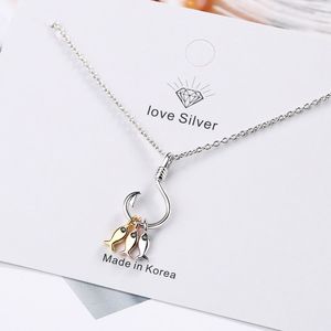 Eenvoudige Delicate Leuke Drie Kleine Vis Hanger Ketting Met Vis Haak Charmes Sieraden Voor Beste Vriend S-N376