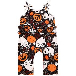 Baby Meisje Kleding Pompoen Ghost Print Sling Mouwloze/Lange Mouwen Jumpsuit Bodysuit Outfits Halloween YA88