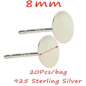 20Pcs 925Sterling Silver Earring Base 3/4/5/6/8Mm Ronde Pad Blank cabochon Instellingen Stud Earring Bericht Diy Componenten Levert