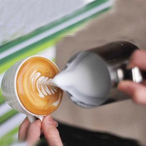 Au-Melk Jug 350Ml Rvs Opschuimen Werper Pull Bloem Kopje Koffie Melkopschuimer Latte Art Melkschuim tool Coffeeware