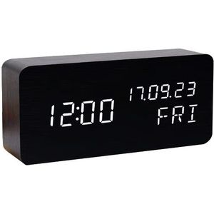 Led Houten Wekker Horloge Tafel Voice Control Digitale Hout Despertador Elektronische Desktop Digitale Klok