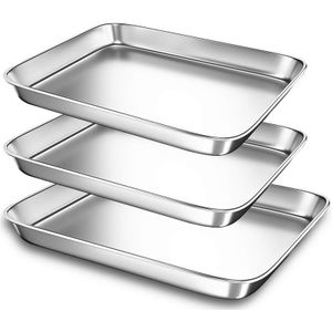 Bakplaat Pannen Voor Broodrooster Oven, Kleine Rvs Cookie Lakens Metalen Bakvormen Pan, stevige & Heavy Rechthoek Lade, 3 Pi
