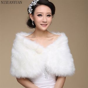 Warm Faux Fur Ivory Bolero Bruiloft Wrap Shawl Bridal Jacket Coat Accessoires Parel