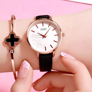 GEDI Vrouwen Horloge Ultra-dunne Quartz Horloge Eenvoudige Stijl Business Horloge Lady Lederen Band Klok Vrouwen Polshorloge Reloj mujer