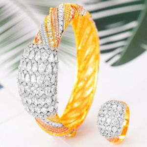 Godki Grote Luxe 3 Pcs Earring Armband Ring Sets Voor Vrouwen Wedding Cubic Zirkoonkristal Engagement Dubai Bruids Sieraden Sets