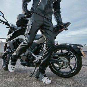 Men Punk Rock Leather Pants Motorcycle Leather Pants Streetwear Casual Straight Trousers Male Hight Quality PU Casual Pants