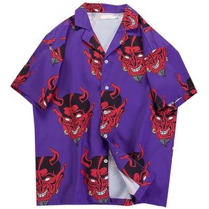 Casual Gedrukt Korte Mouw Mannen Straat Zomer Hawaiiani Strand Devil Print Korte Mouw Shirts Harujuku Heren Kleding