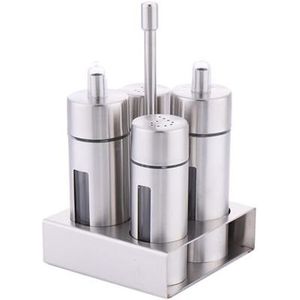LS Kitchen – Set van 4 - Azijn, Olie, Zout en Peper – Azijndispenser – Roestvrij Staal en Glas LS Kitchen – Set van 4 - Azijn, Olie, Zout en Peper – Azijndispenser – Roestvrij Staal en Glas