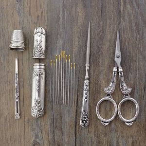 5 Stks/set Vintage Naaien Borduurwerk Schaar Tool Kit Voor Naaien Schaar & Metalen Naald Case & Vingerhoed Diy Tailor Craft naaien